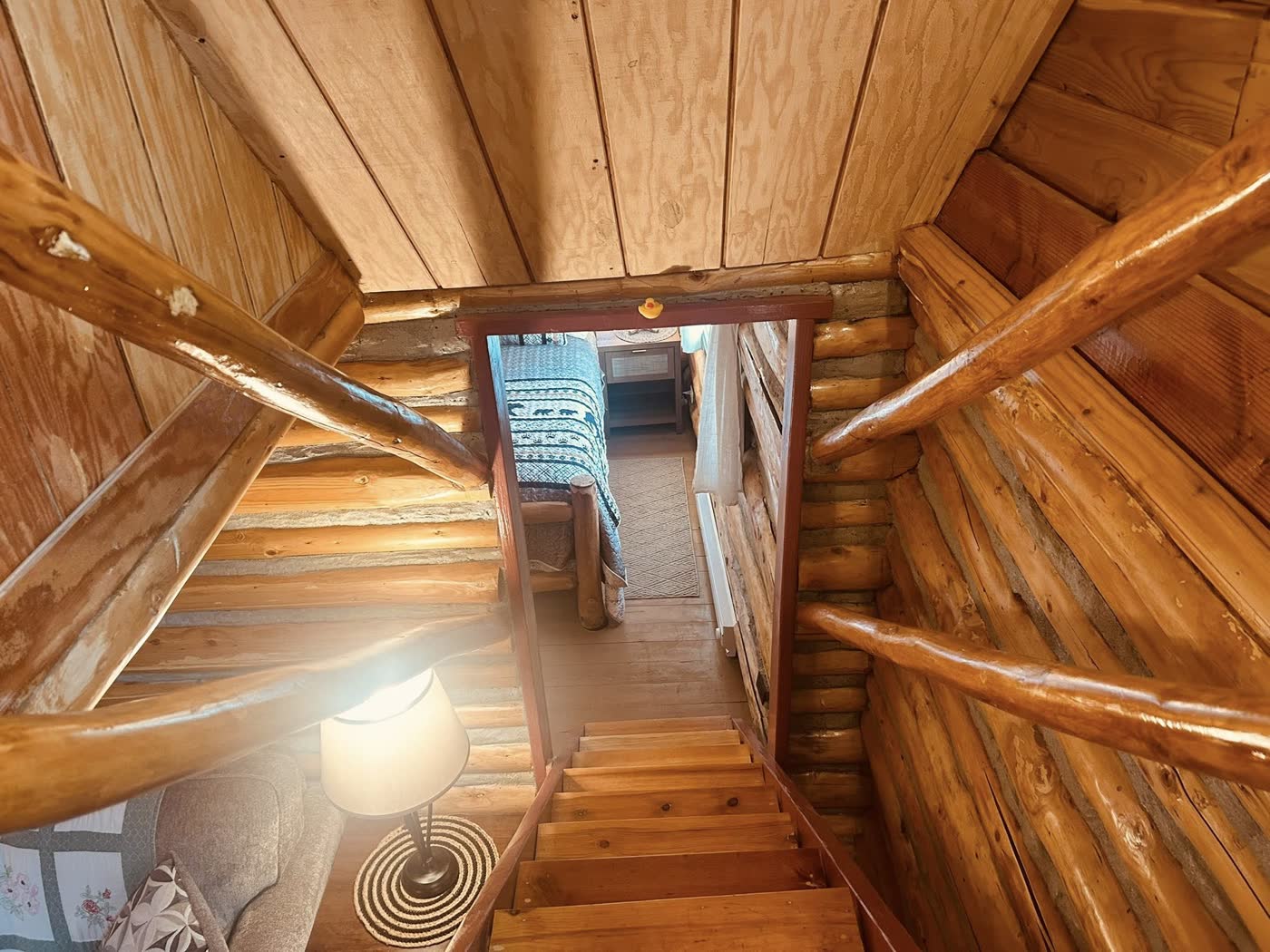 Log staircase up to the loft