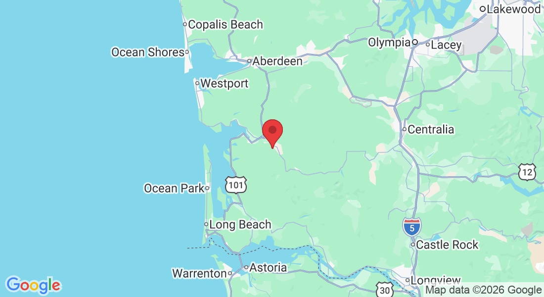 Map showing Wildwood Tree Farm near Raymond, WA